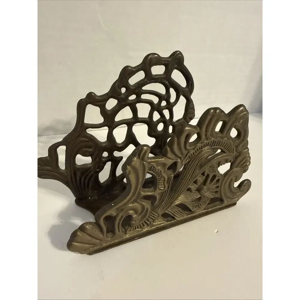 Vintage Napkin/Letter Holder Solid Brass Art Nouveau Ornate Teleflora. ￼